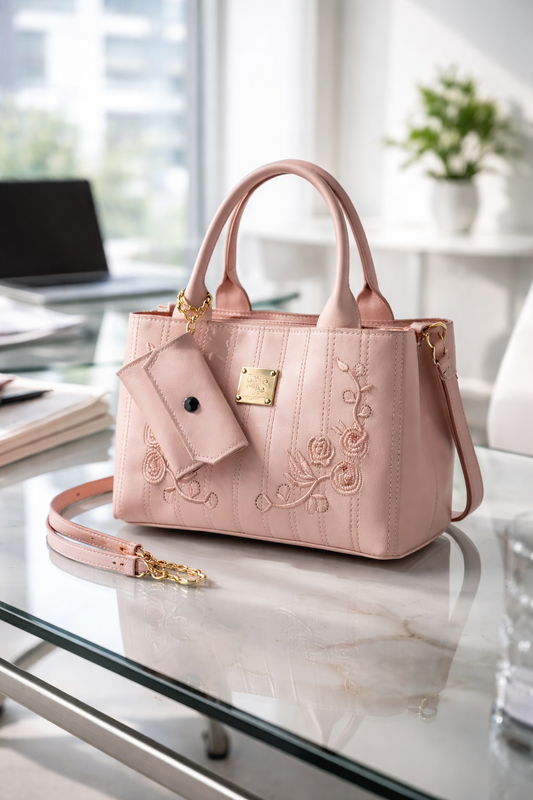 Rosewood Blossom Embroidered Handbag