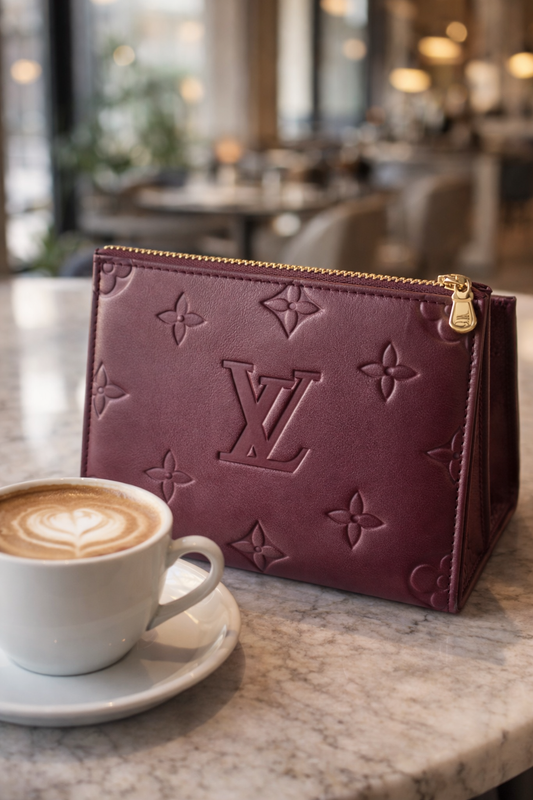 Luxury Burgundy Embossed Leather Zip Pouch Wallet