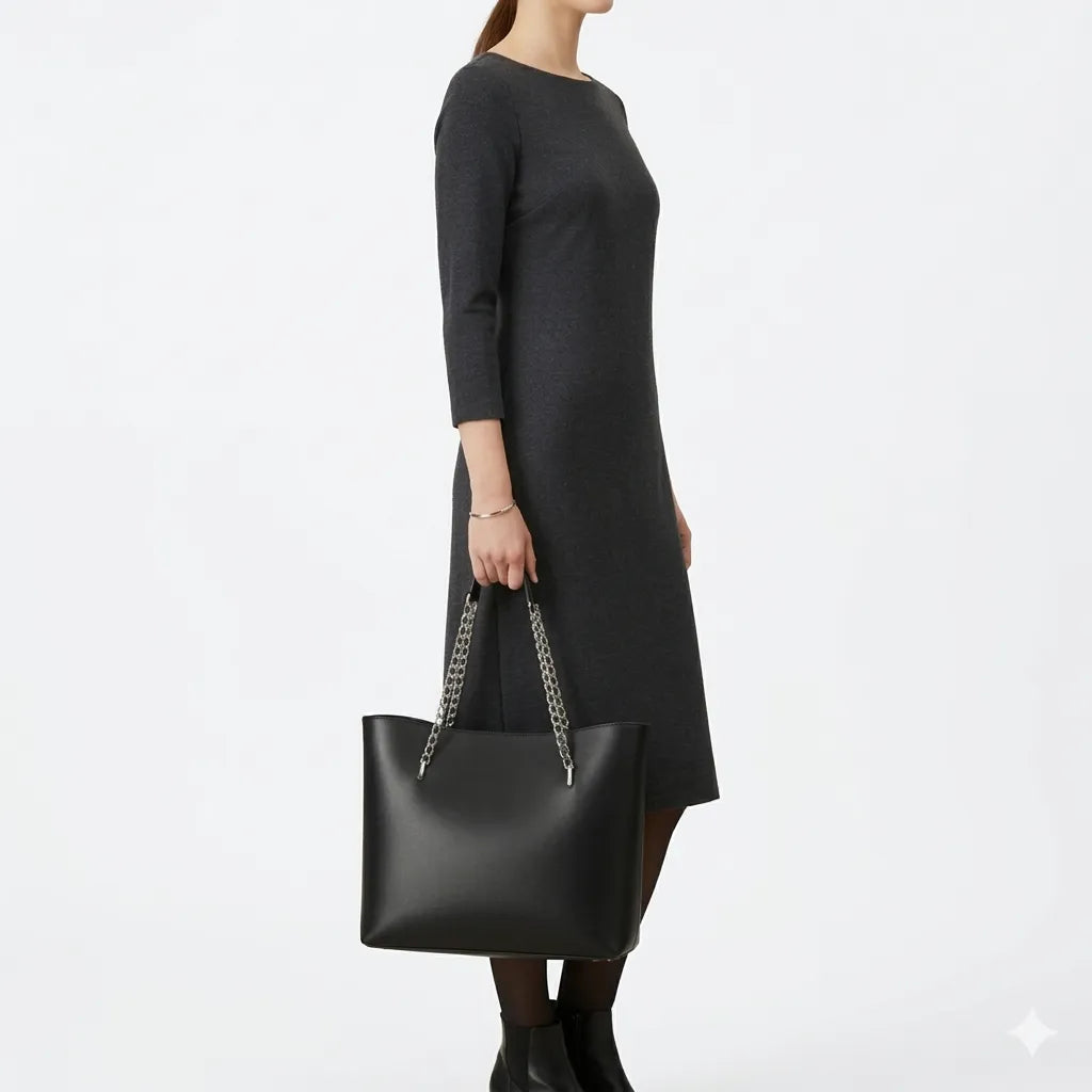 Classic Chain Strap Leather Tote Bag (B4U-1001)