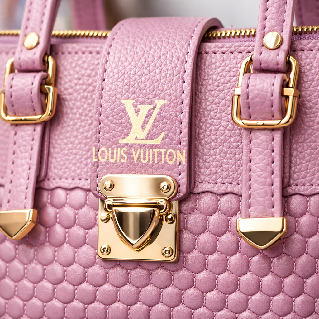 Luxury Pink Textured Leather Handbag with Gold Hardware