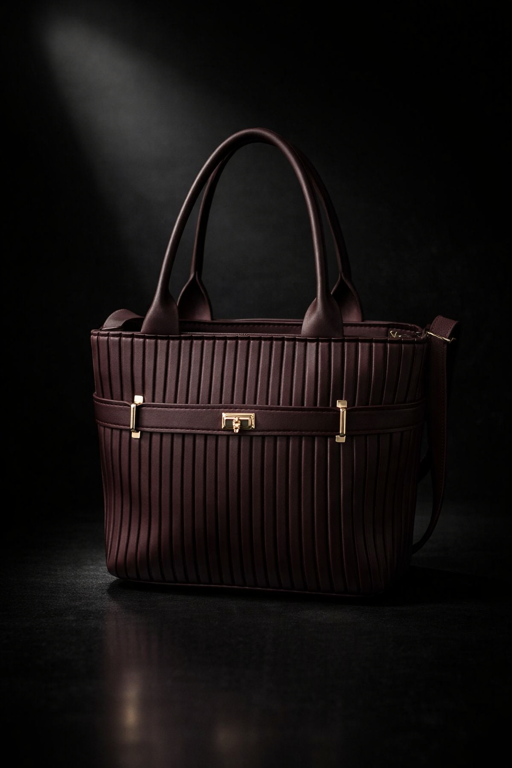 Velora Luxe Pleated Tote Bag – Maroon Elegance