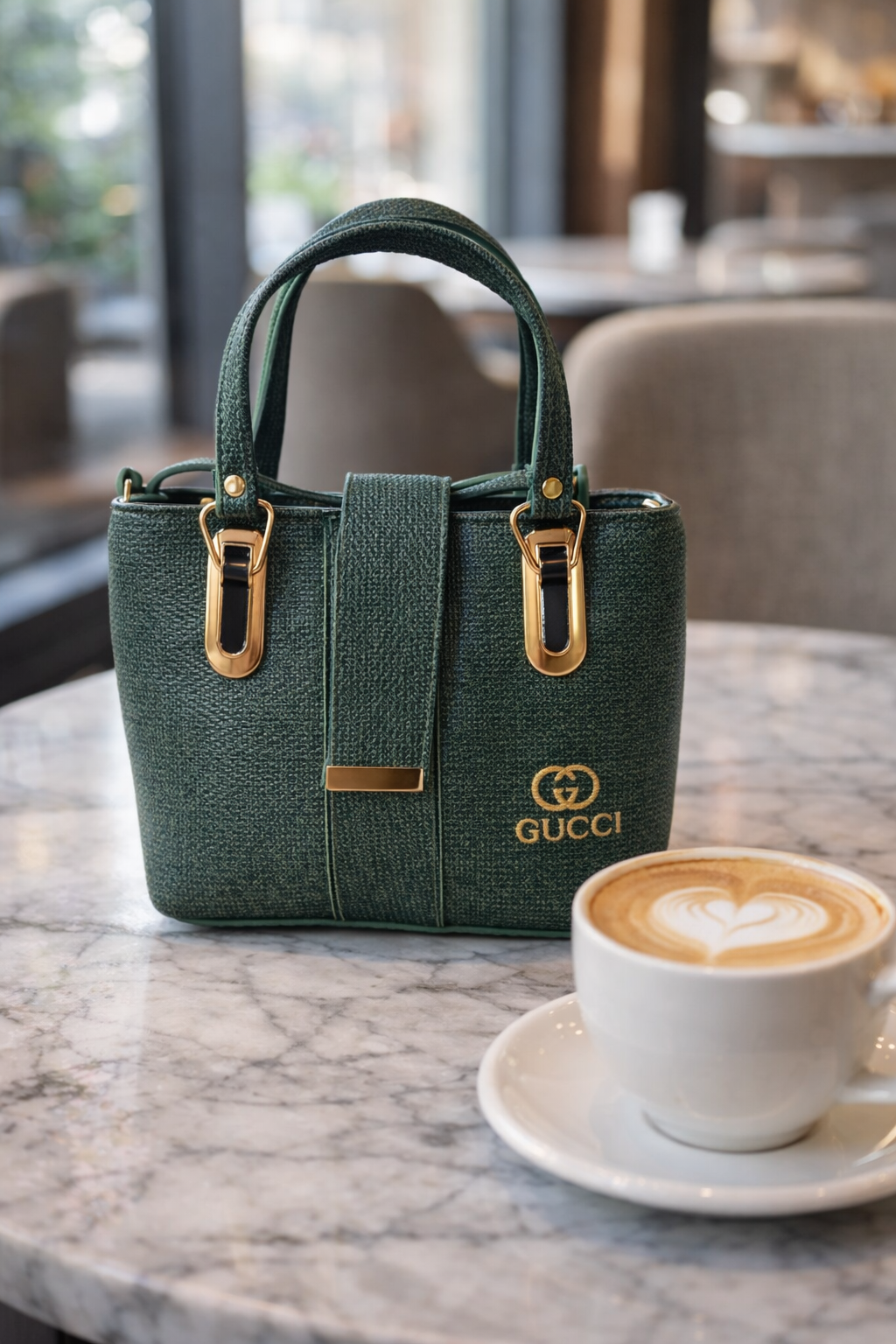 Luxury Olive Green Quilted Tote Bag