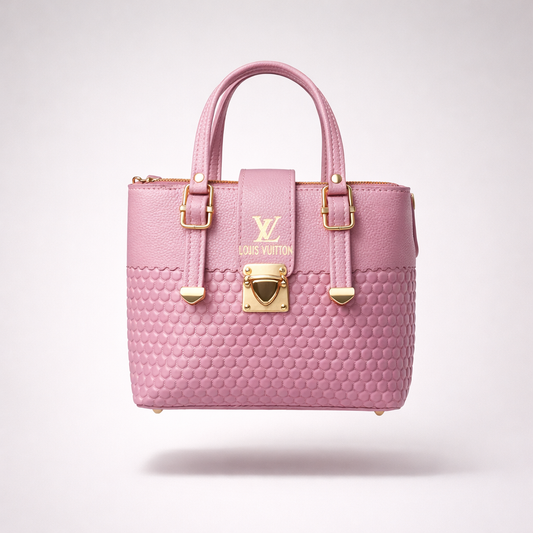Luxury Pink Textured Leather Handbag with Gold Hardware