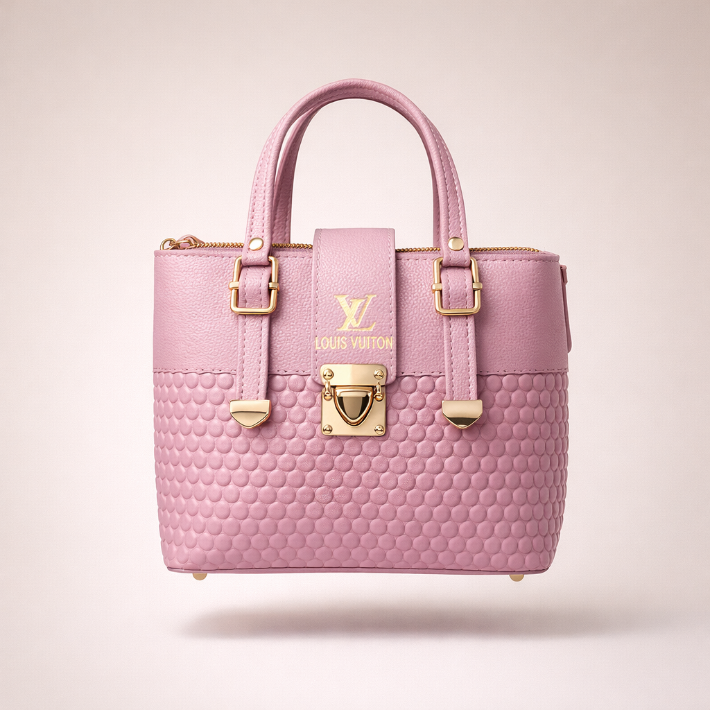 Luxury Pink Textured Leather Handbag with Gold Hardware
