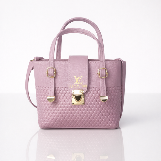 Luxury Pink Textured Leather Handbag with Gold Hardware