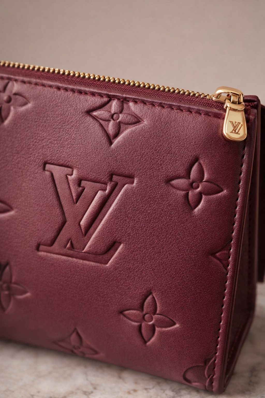 Luxury Burgundy Embossed Leather Zip Pouch Wallet