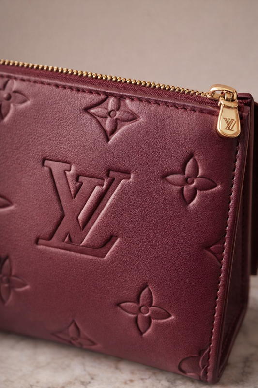 Luxury Burgundy Embossed Leather Zip Pouch Wallet