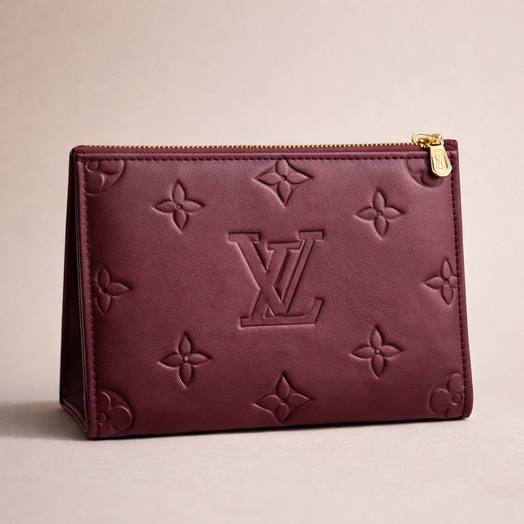Luxury Burgundy Embossed Leather Zip Pouch Wallet