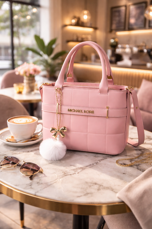 Elegant Top-Handle Bag with Faux Fur Pom-Pom Charm
