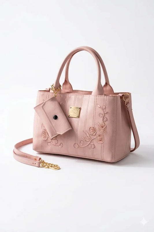 Rosewood Blossom Embroidered Handbag