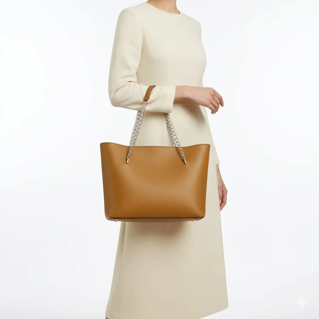 Classic Chain Strap Leather Tote Bag (B4U-1001)