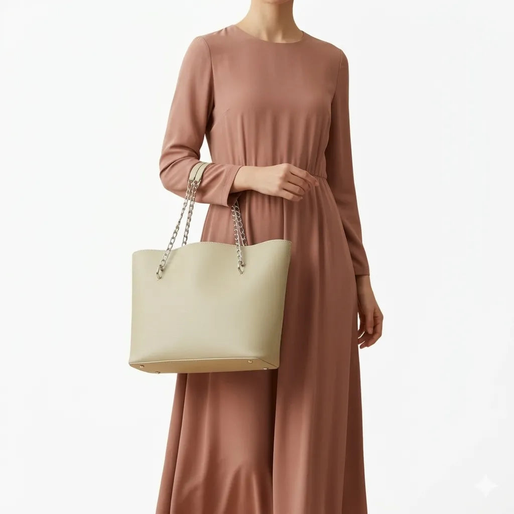 Classic Chain Strap Leather Tote Bag (B4U-1001)