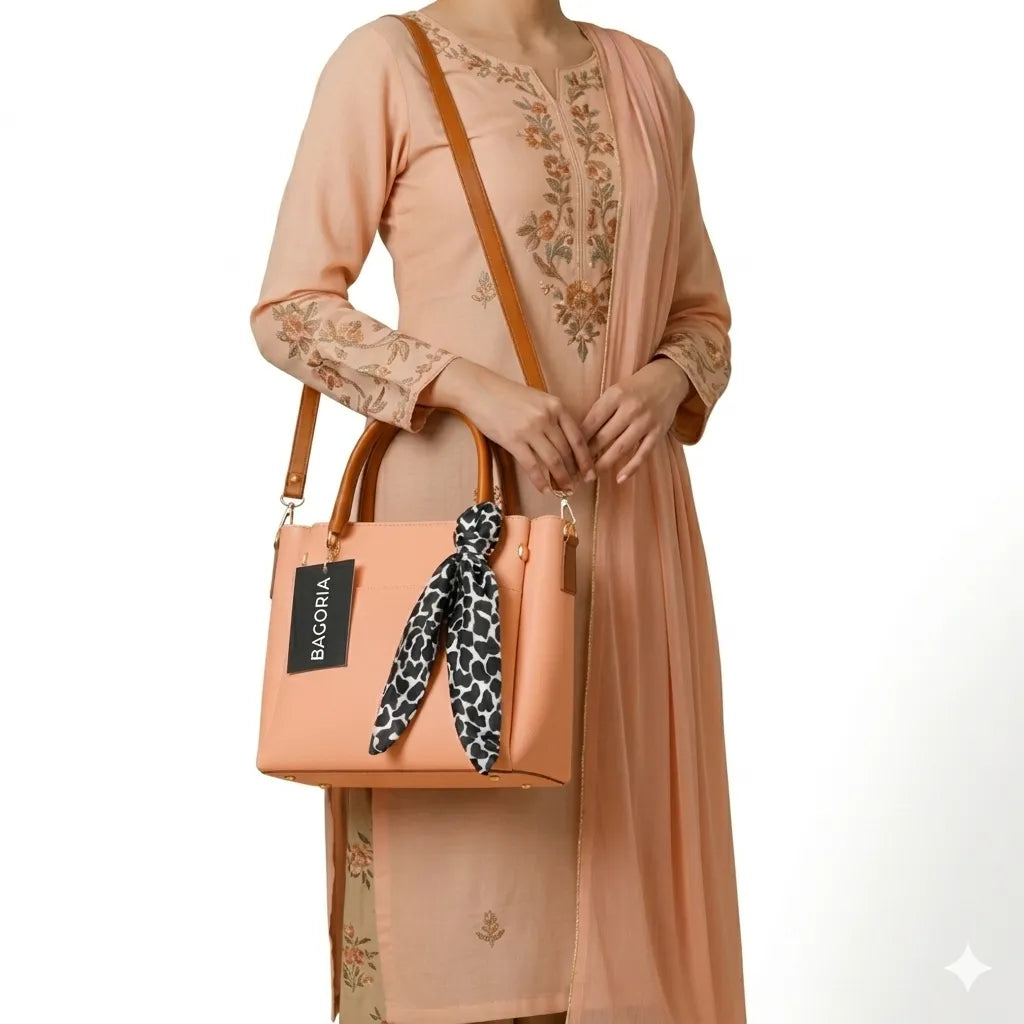 Women’s Luxury Tote Bag with Scarf & Strap (HSB-1011)