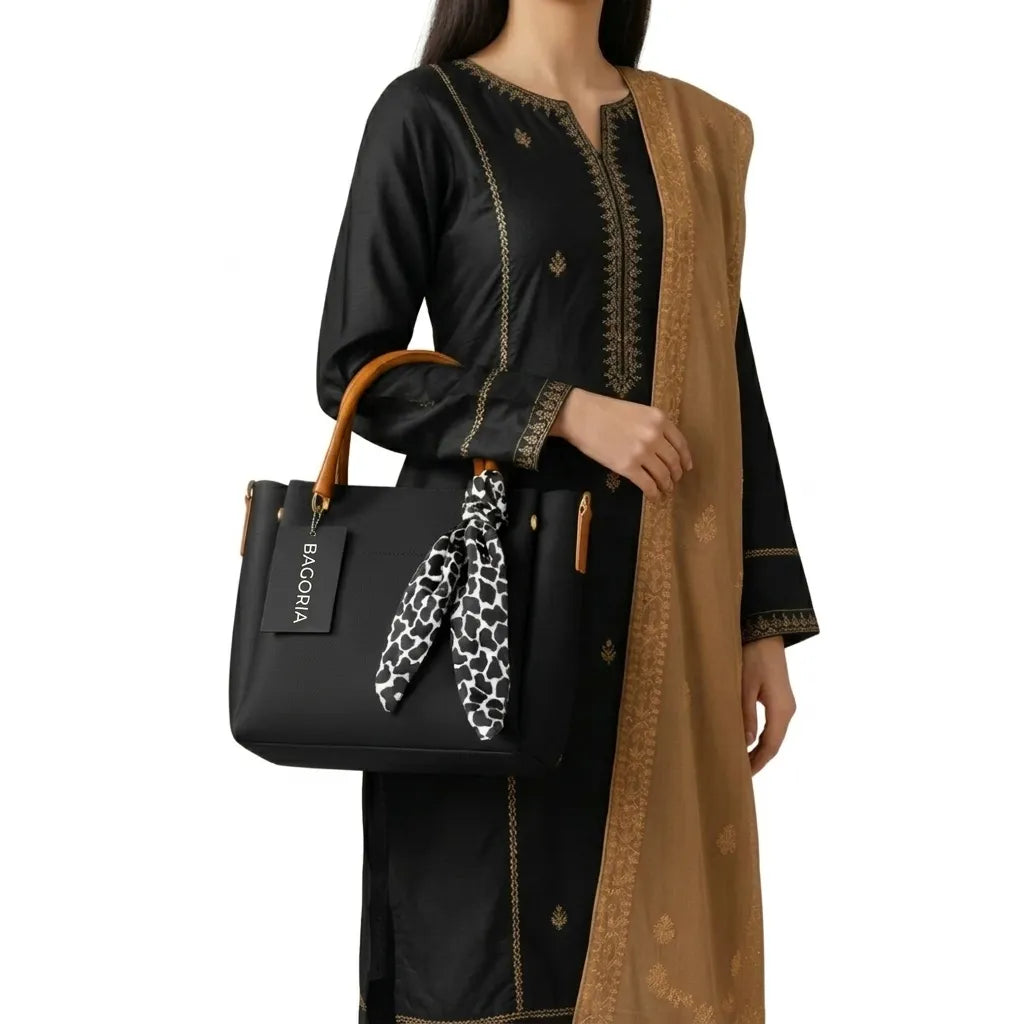 Women’s Luxury Tote Bag with Scarf & Strap (HSB-1011)