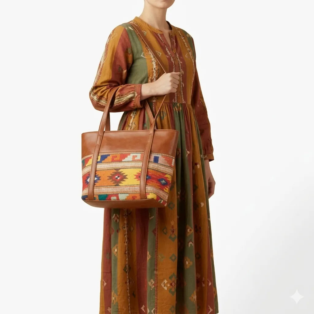 Women Tote Bag with Woven Pattern (B4U-1010)