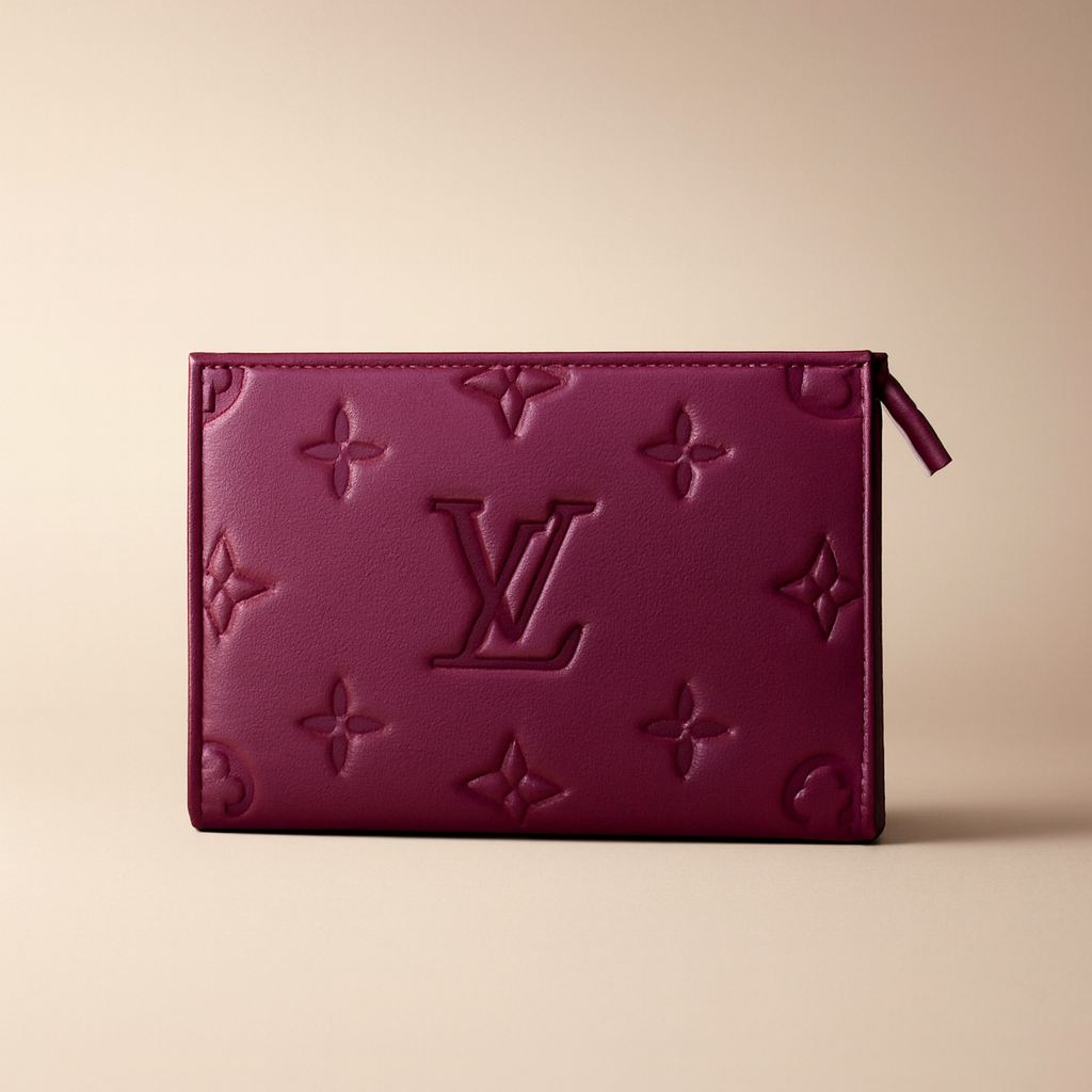 Luxury Burgundy Embossed Leather Zip Pouch Wallet